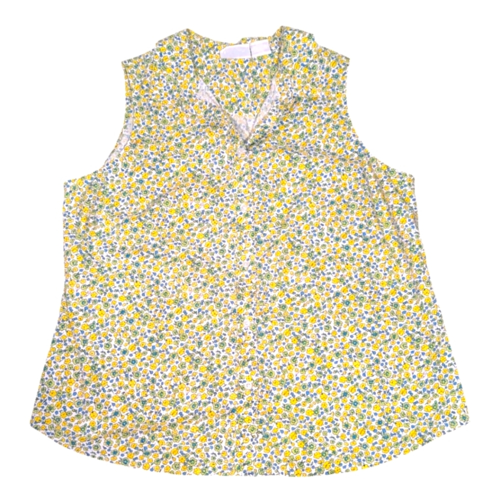 VTG Basic Editions Yellow Blue Floral Sleeveless Button Front Blouse Collar 20W